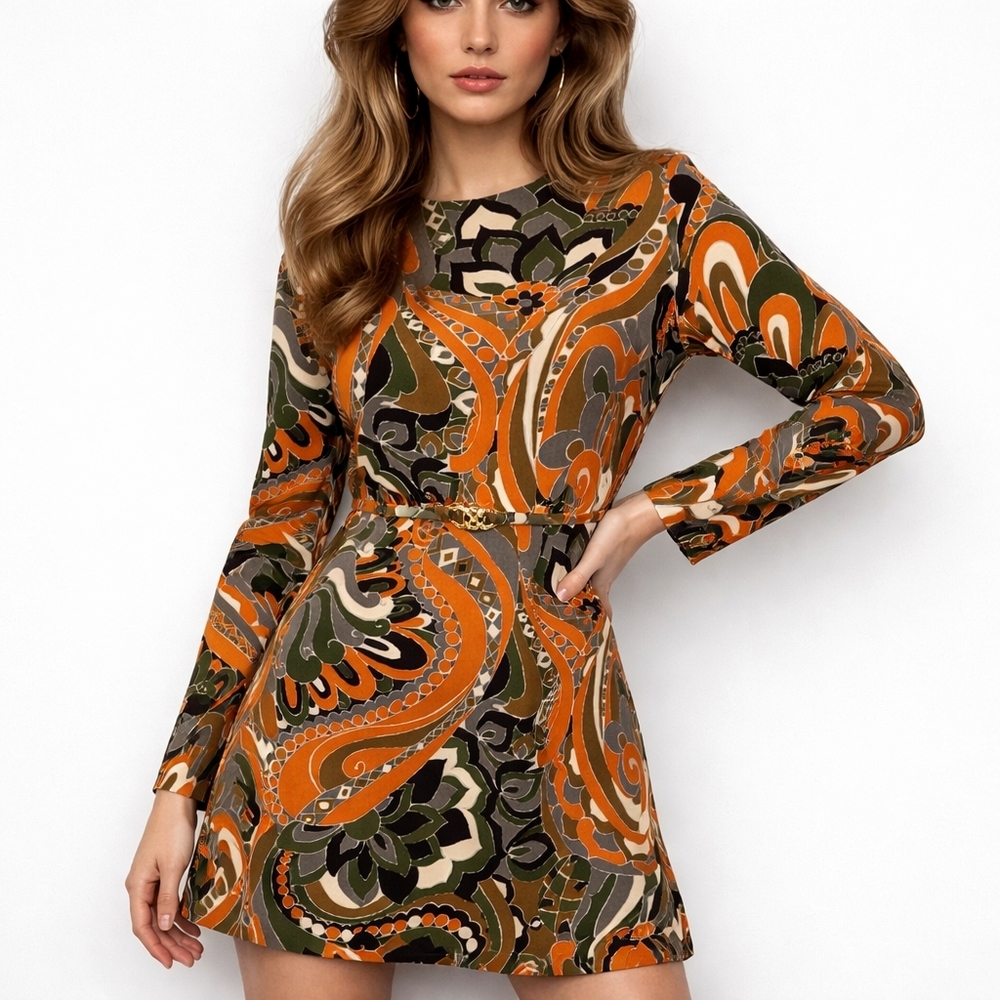 ZARA Boho Paisley Mini Dress Long Sleeve S Fall Cottagecore